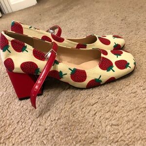 Strawberry Print Block Heel Shoes